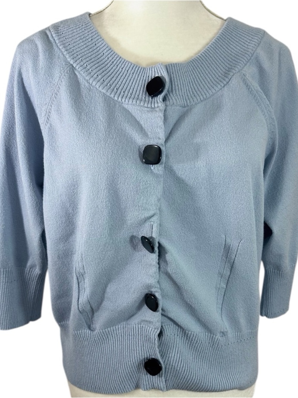 Nine West Blue Button-Down Cardigan 3/4 Sleeve Sweater- Size XL